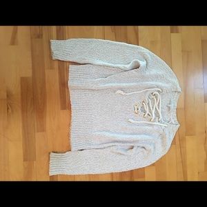 Nautical sweater with rope style lace up v-neck